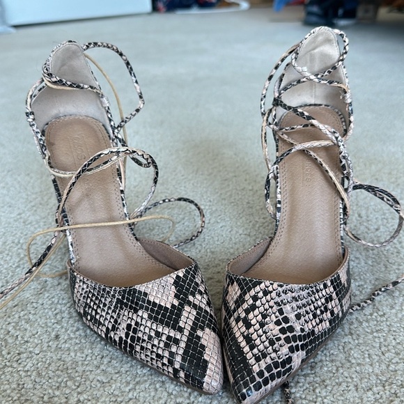 ASOS Shoes - ASOS Brand size 8 pointy toe faux snakeskin wrap around block heels.